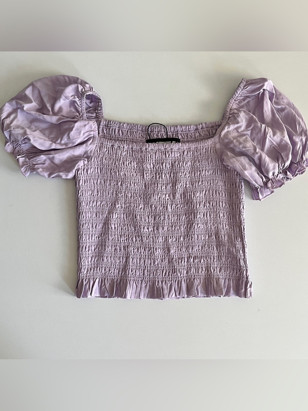 Katie J NYC crop top puff sleeve womens XS lavender purple smocked junior Marlee